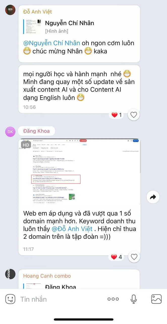 Học viên khoá AI Agent cho doanh nghiệp 2025 chia sẻ kết quả website sau khi áp dụng content làm bằng AI.